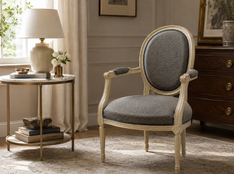 Fauteuil Style Louis XVI Gris-Bleu