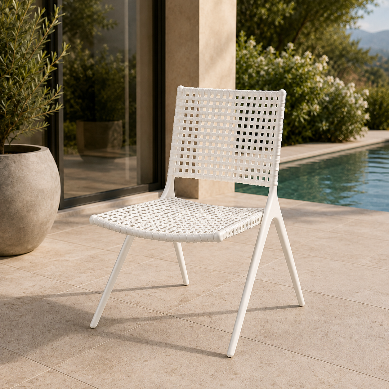 Chaise de Terrasse Branch by Tribu - Blanche/Lin