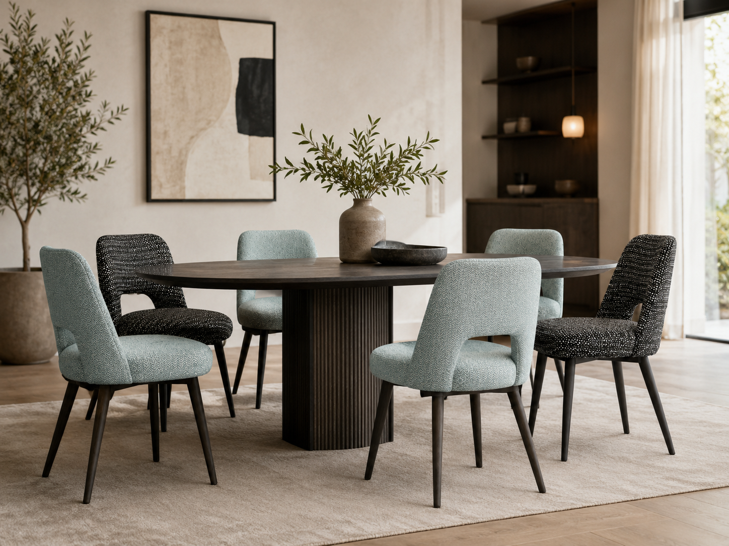 Chaise Bleue Tissu Chevrons