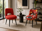 Chaise Tapissée Motif Géométrique Rouge