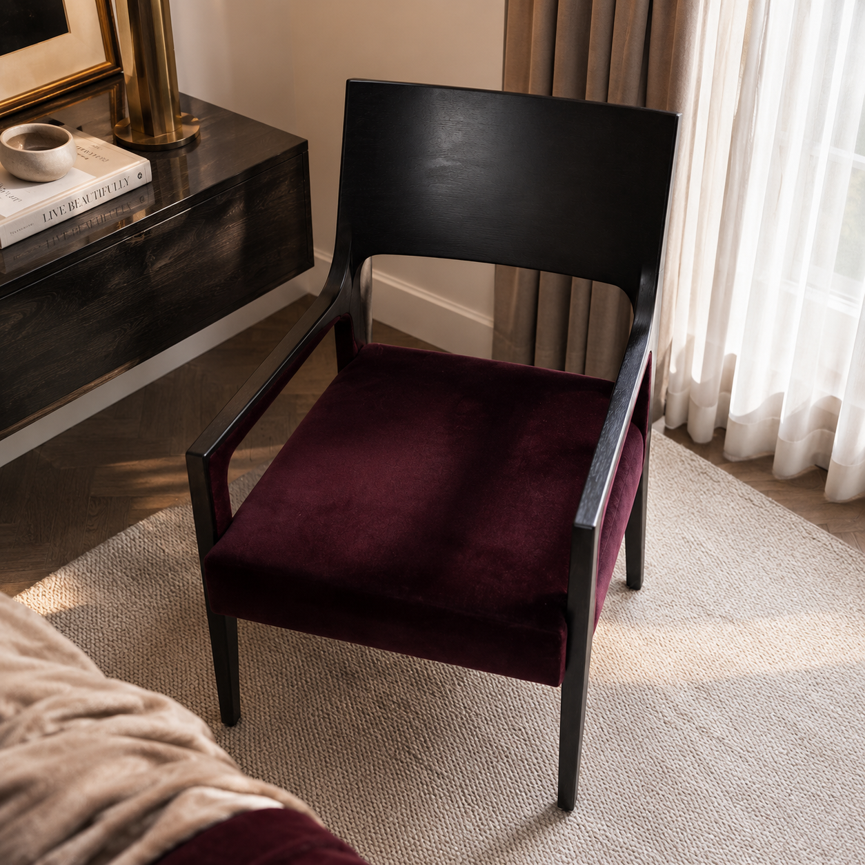 Fauteuil Noir & Bordeaux Vintage