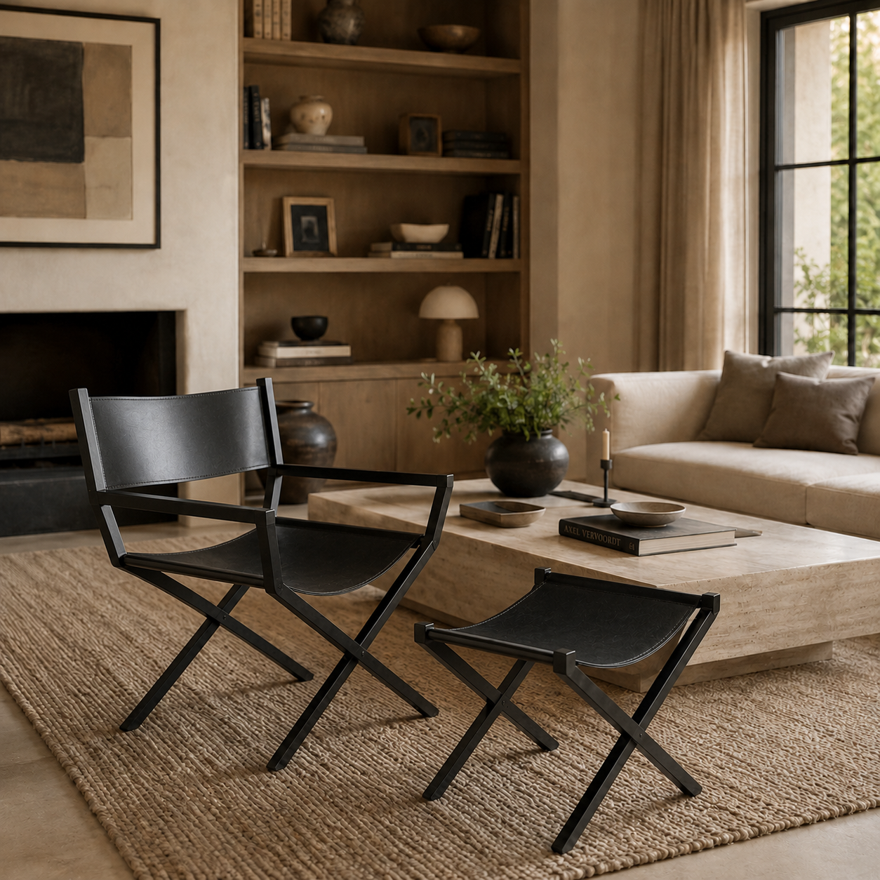 Chaise Metteur en Scène Cuir Noir