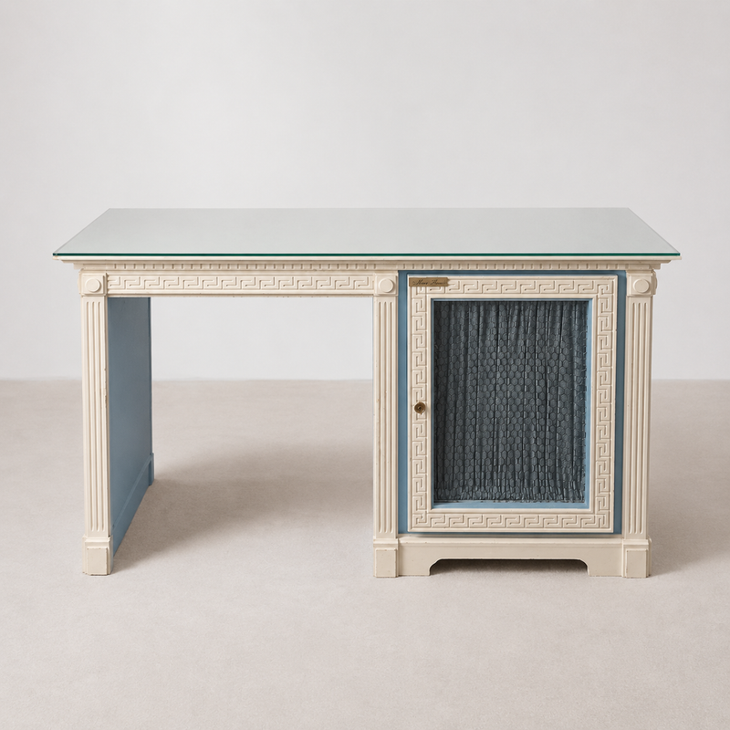 Bureau néoclassique avec plateau en verre
