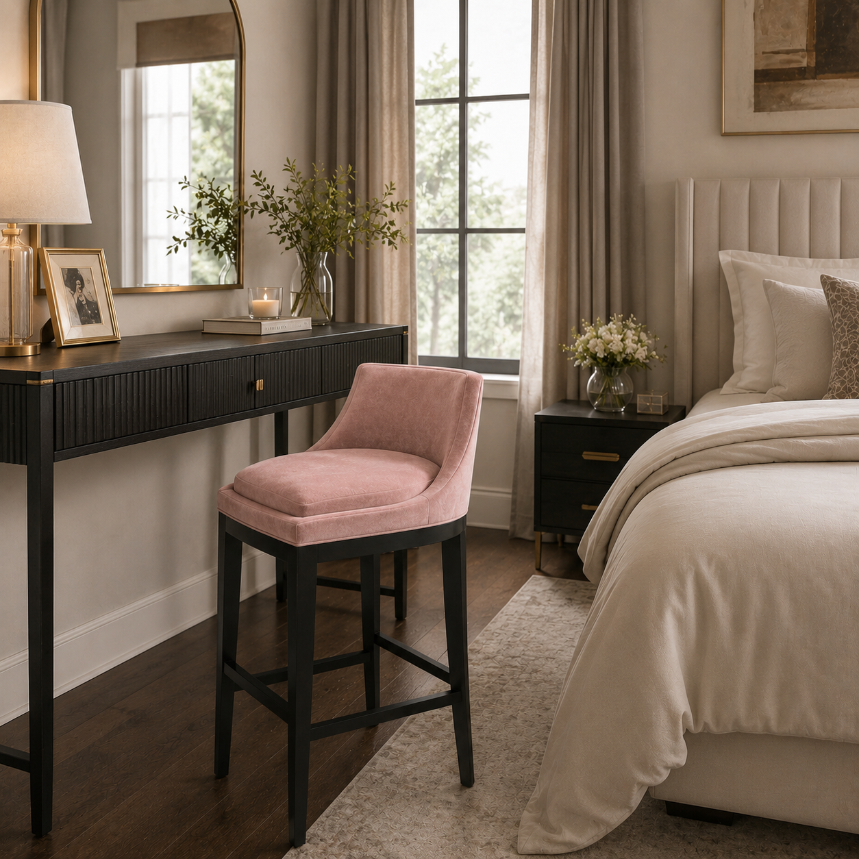 Tabouret de Bar Velours Rose