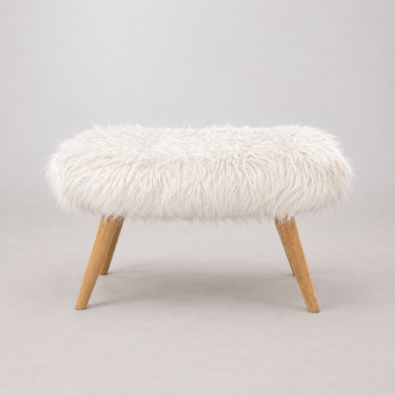Tabouret Maison du Monde en Fausse Fourrure Blanche