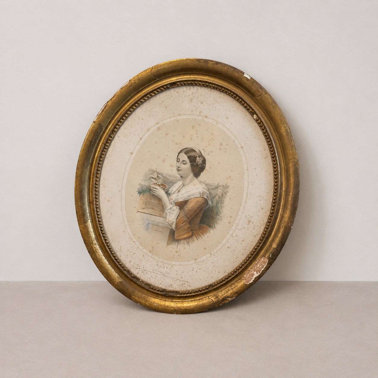 Tableau ancien encadré - portrait féminin