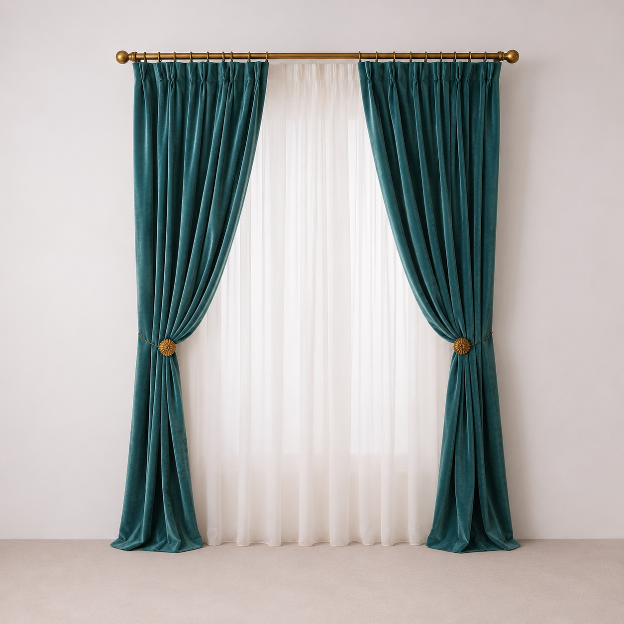 Rideaux Velours Bleu Canard 240x160