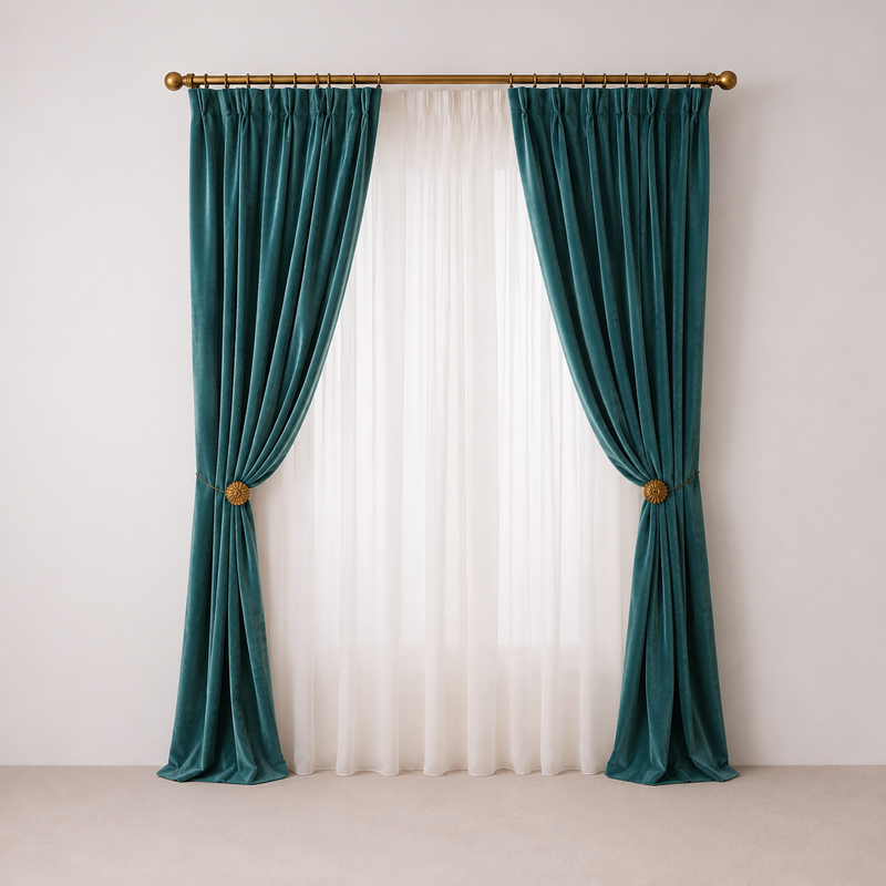 Rideaux Velours Bleu Canard 240x160