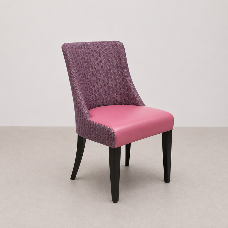 Chaise Prune Argentée & Cuir Rose