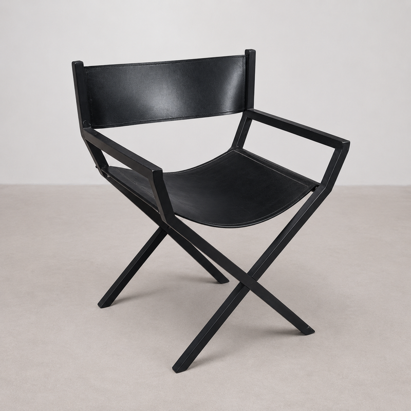 Chaise Metteur en Scène Cuir Noir