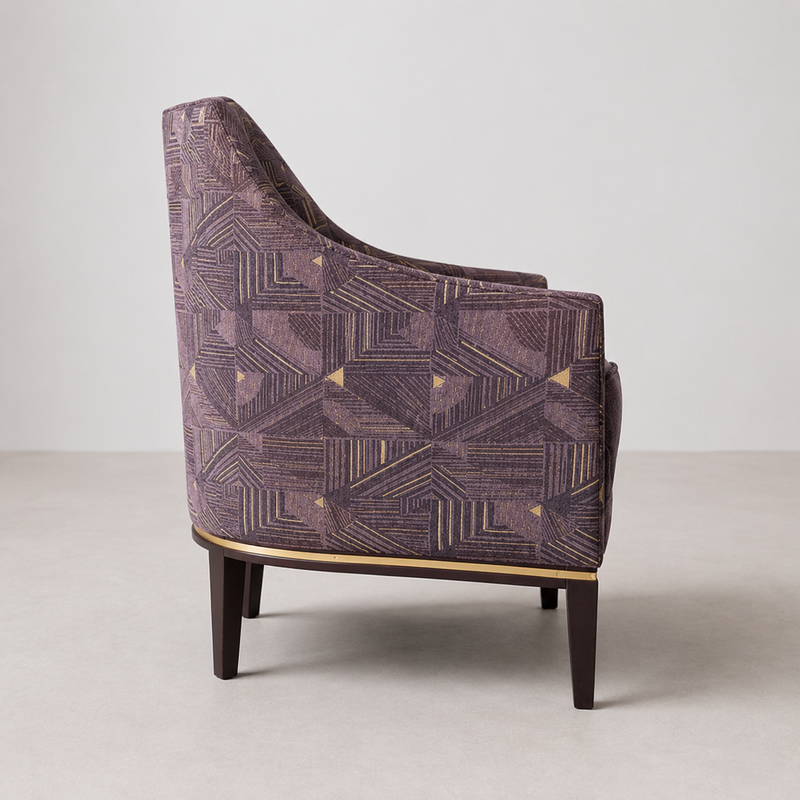Fauteuil Tonneau Violet Pieds Bois
