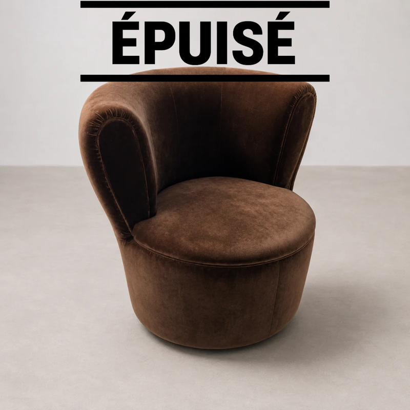 Fauteuil Tonneau Velours Marron