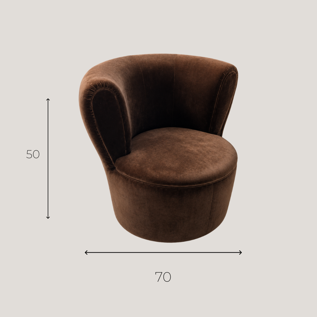 Fauteuil Tonneau Velours Marron