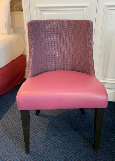 Chaise Prune Argentée & Cuir Rose