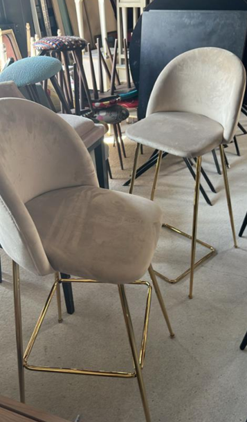 Chaise Haute de Bar Beige Pieds Dorés