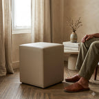 Pouf Carré Beige Effet Cuir Souple