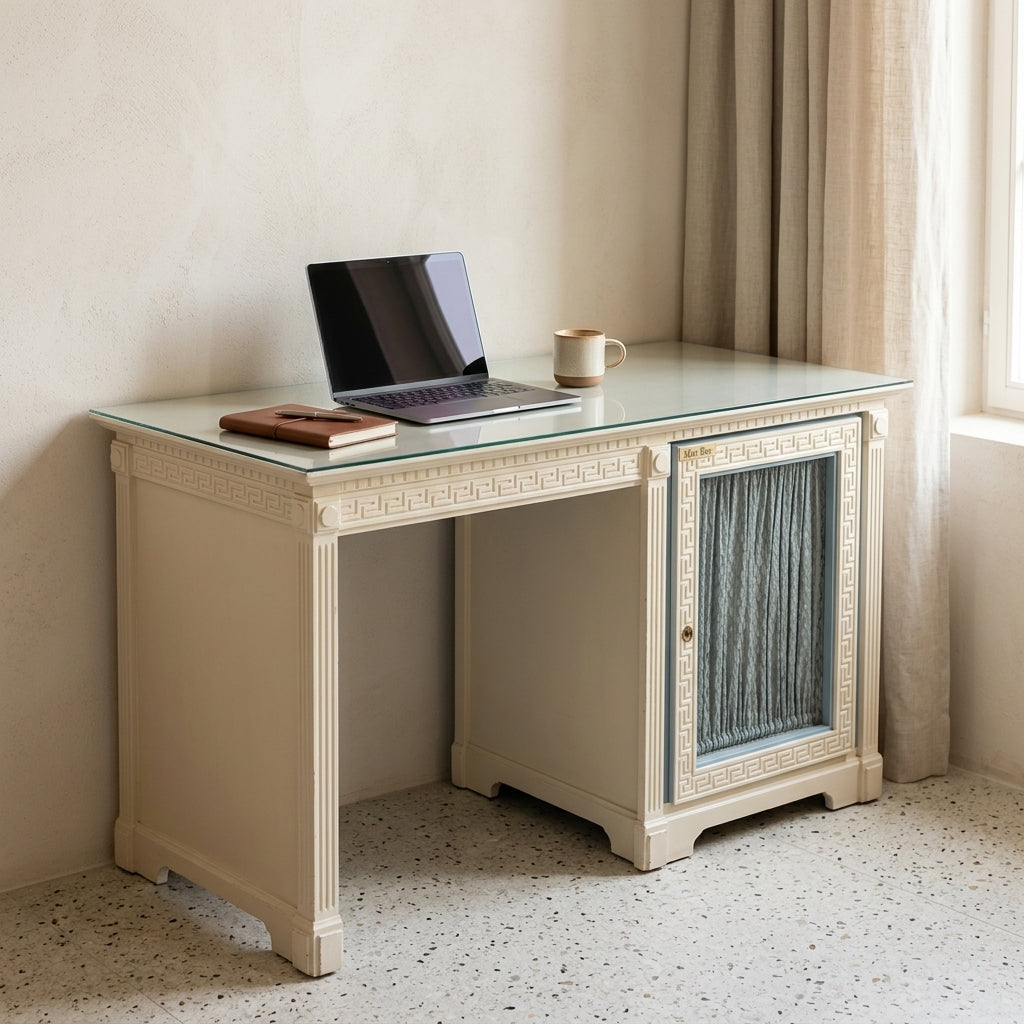 Bureau néoclassique avec plateau en verre
